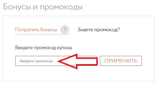 Активация промокода в магазине KARATOV